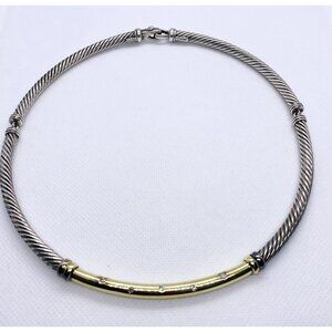 David Yurman Metro Diamond Cable 15.5" Choker Necklace Silver 14k Gold